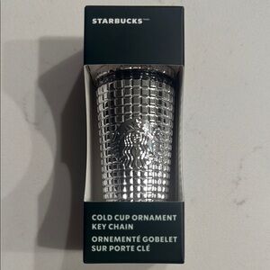 Starbucks Cold Cup Ornament Keychain Metallic Silver Grid NIB